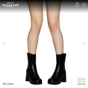 Swedish Hasbeens black croc clog boots EUC